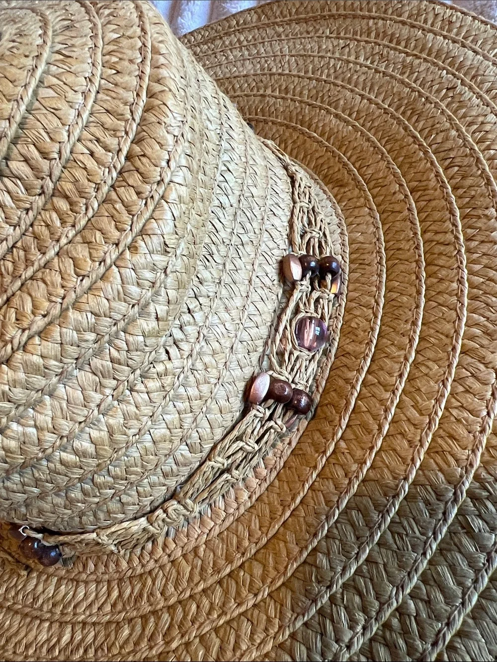 Straw Sun Hat with Bead Band - Natural
